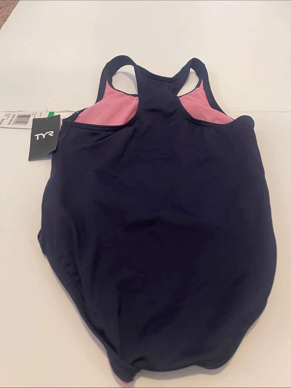 New! Kids TYR Navy One-Piece Swimsuit with Pink Lining